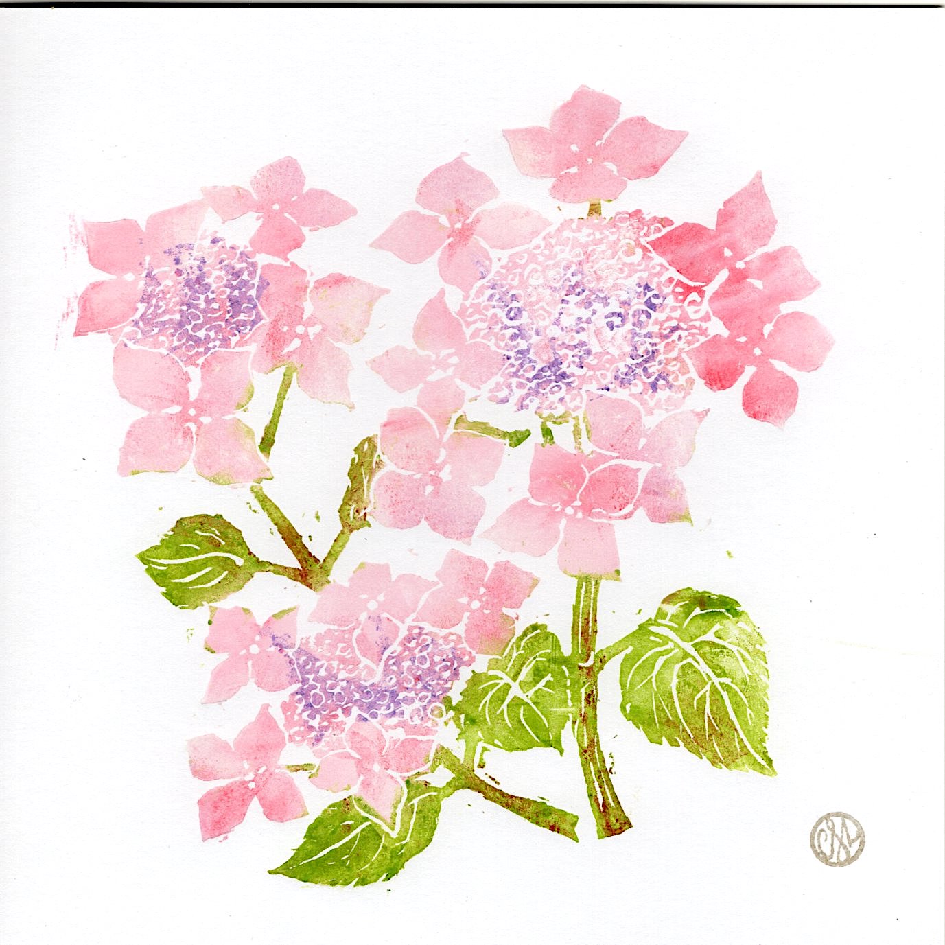 Pink Hydrangea Lino Print CressPress